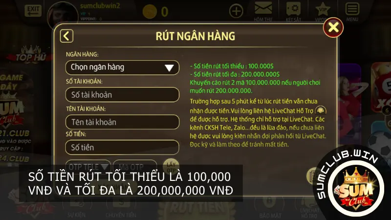 Hướng dẫn chi tiết về cách rút tiền về tài khoản ngân hàng tại Sumclub.
